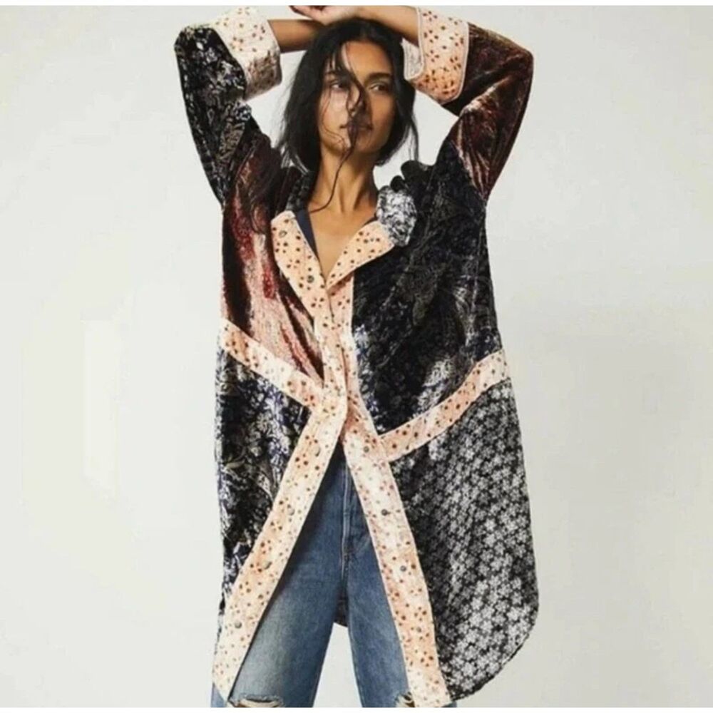 We The Free by Free People Vancouver Velvet Patchwork Tunic Women’s Small Boho